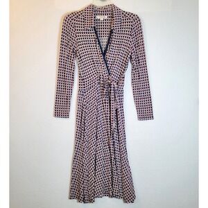 L.K. Bennett Womens Geometric Wrap Midi Dress Size 6 Blue Career Royal Preppy